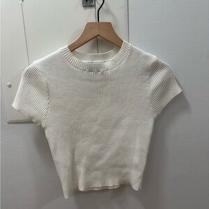 White Short Sleeve Ribbed Top